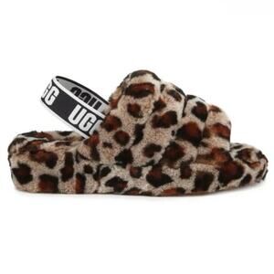 UGG Fluff Yeah leopard slides animal print slippers women’s size 8